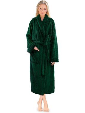 〽️Women's Bathrobe Emerald Green Fleece Soft Warm Fluffy Sherpa Shaggy Robes